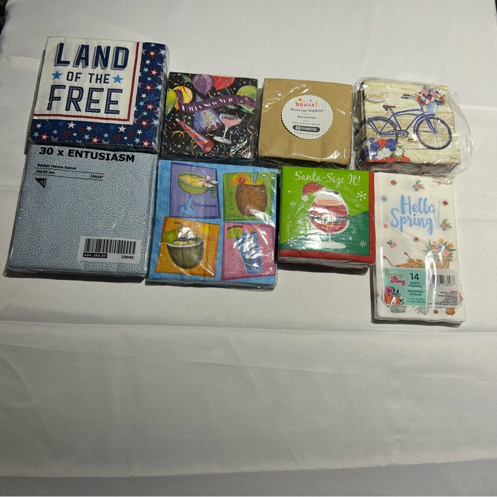 Lot of Holiday Themed  Paper Napkins assorted 8 packs cocktails hosting crafts